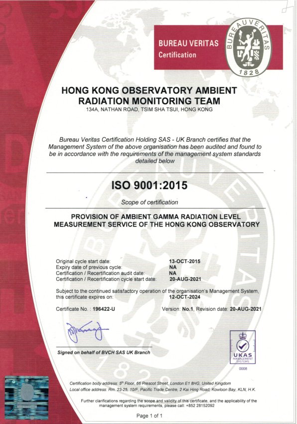 ISO Certificate for Ambient Gamma Radiation Monitoring Service