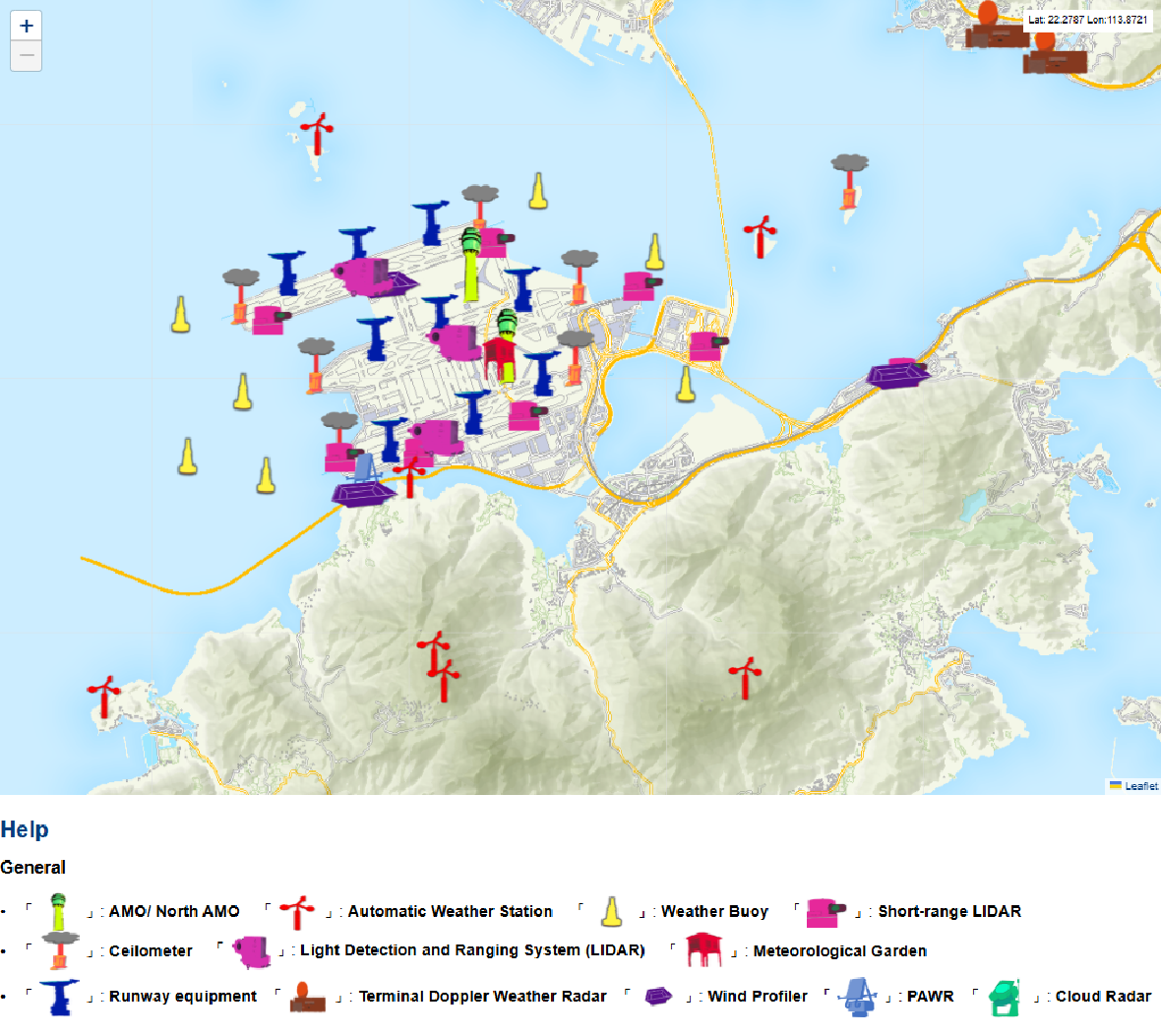 Location map of weather sensors