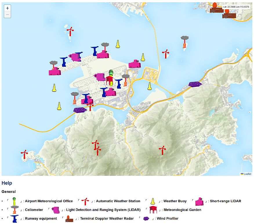 Hong Kong Observatory operates a number of meteorological equipment for the airport