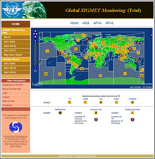 Global view of SIGMET, VAA and TCA