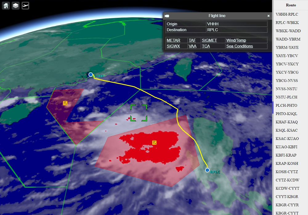  Flight-specific meteorological information supporting the first leg from Hong Kong to Manila on 28 August 2016.