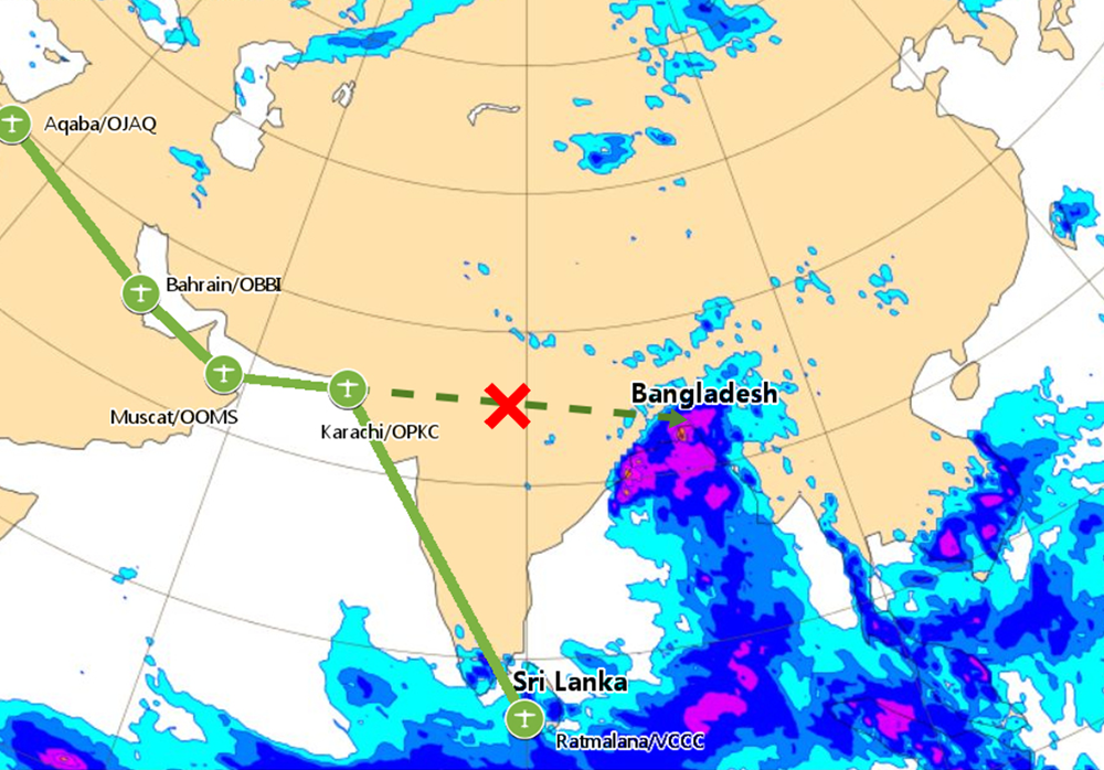 Crystal Tse, Quality Assurance Engineer of Inspiration, mentioned “B-KOO is tiny, so weather was a big challenge.  We tried our best to help Hank to avoid thick clouds and rainstorms. Still, on a few occasions Hank had to fly to another destination or delay the flight due to winds, heavy snow or typhoons.”  As the forecast for 5 Nov 2016 indicated that deep convection would persist at the planned destination aerodrome at Bangladesh, the team had to re-route B-KOO to Sri Lanka.