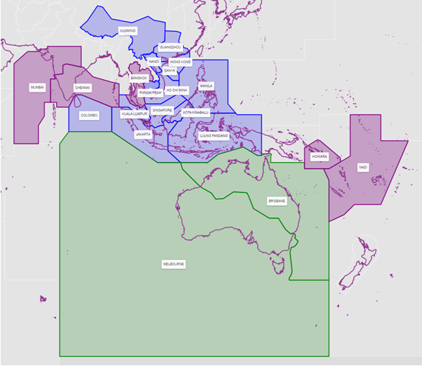 Figure 1: Boundaries of different flight information regions (FIRs)