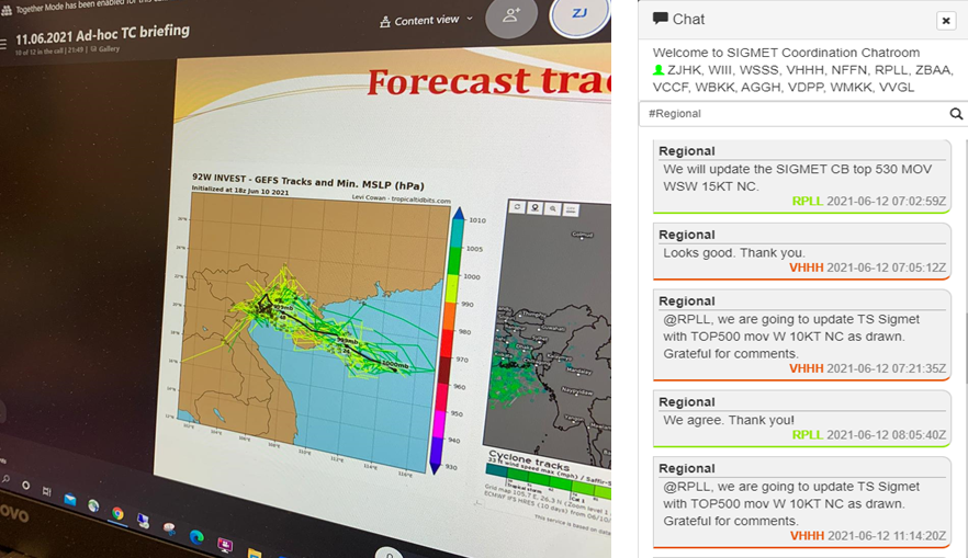 Figure 2: Communication between HKO aviation forecasters and PAGASA forecasters using chat box