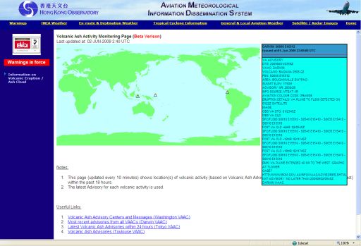 Layout of the Volcanic Ash Activity Monitoring Page on the AMIDS