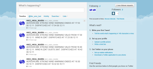 Sample weather warning messages disseminated via Twitter