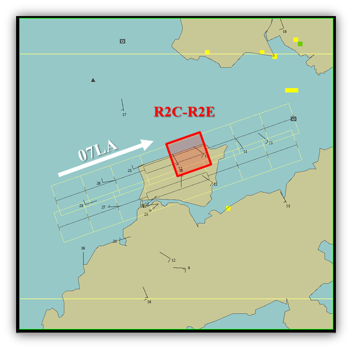 Schematic diagram of the “go-around” rule of AWARE for 07LA, which has been switched as back-up since 1 Jan 2017.  This particular rule considers the headwind difference between anemometers R2C and R2E for landings at 07LA.