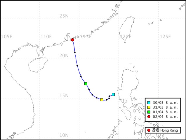 圖7︰2024年4月2日08時00分的三天反軌跡路線分析。