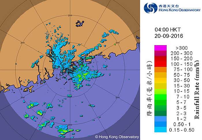 圖二 雷達圖像顯示雨區出現在偏東及偏北兩股氣流匯聚的地方