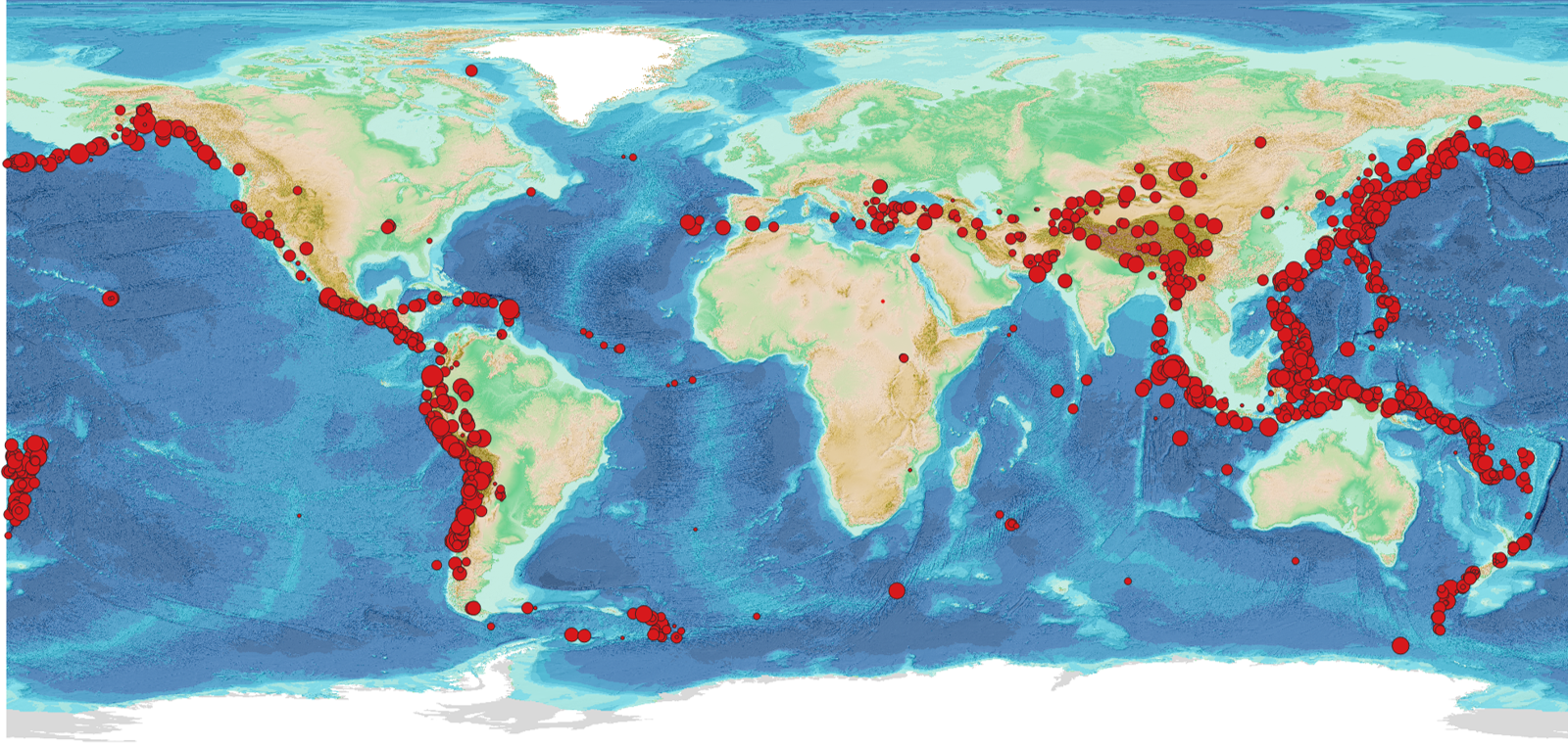 Distribution map of global earthquakes with magnitude 7.0 or above since 1811