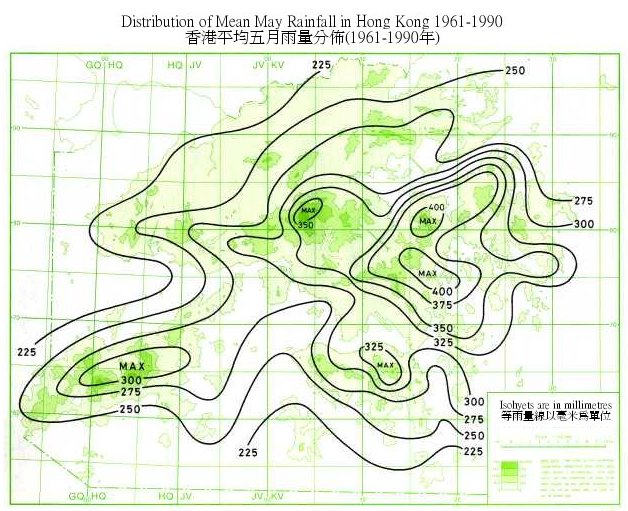 Distribution Map of Mean May Rainfall in Hong Kong (1961-1990)