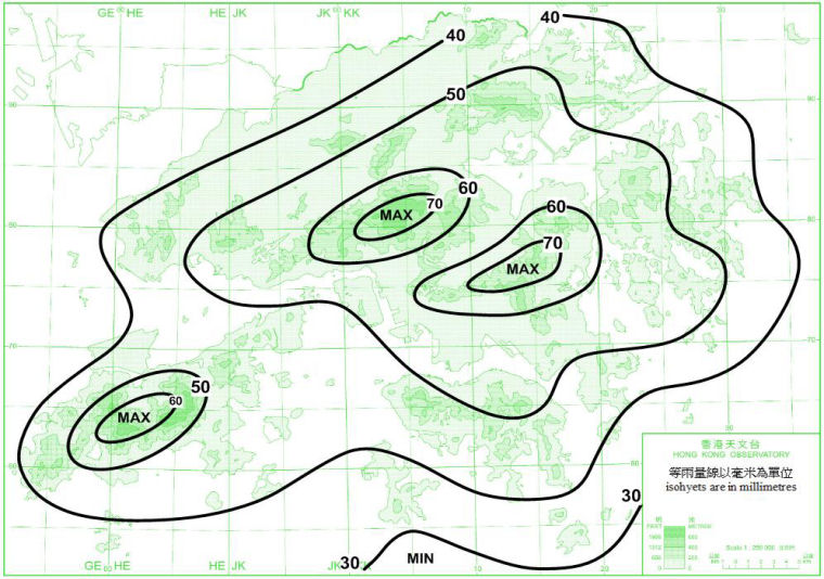 Distribution Map of Mean February Rainfall in Hong Kong (1971-2000)