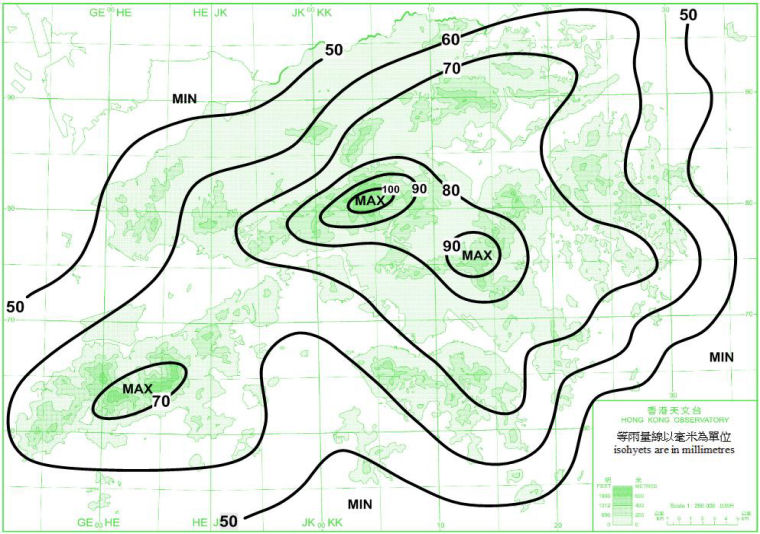 Distribution Map of Mean March Rainfall in Hong Kong (1971-2000)