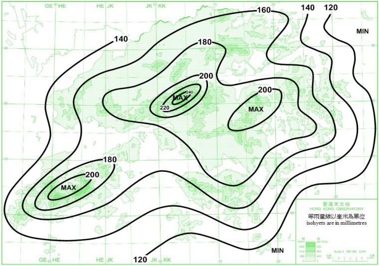 Distribution Map of Mean April Rainfall in Hong Kong (1971-2000)