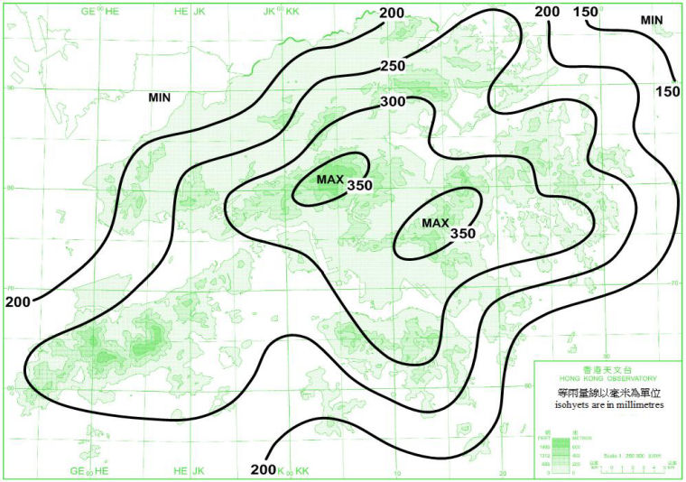 Distribution Map of Mean May Rainfall in Hong Kong (1971-2000)