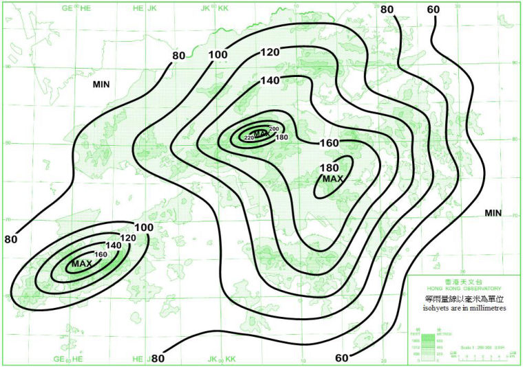 Distribution Map of Mean October Rainfall in Hong Kong (1971-2000)