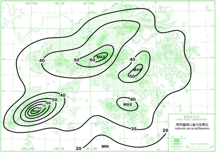 Distribution Map of Mean November Rainfall in Hong Kong (1971-2000)