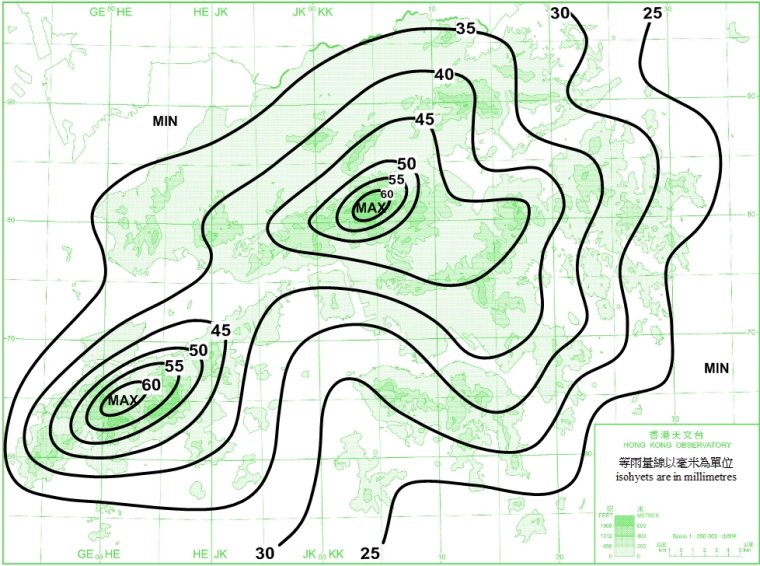 Distribution Map of Mean December Rainfall in Hong Kong (1971-2000)