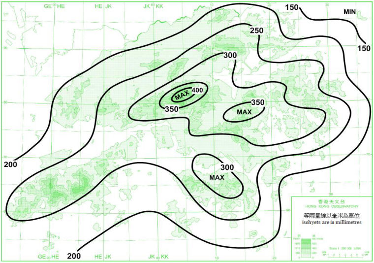 Distribution Map of Mean May Rainfall in Hong Kong (1981-2010)