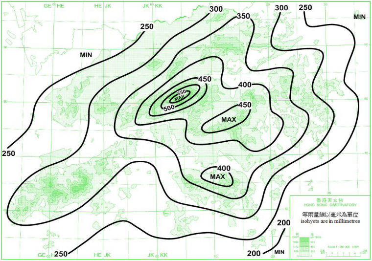 Distribution Map of Mean July Rainfall in Hong Kong (1981-2010)