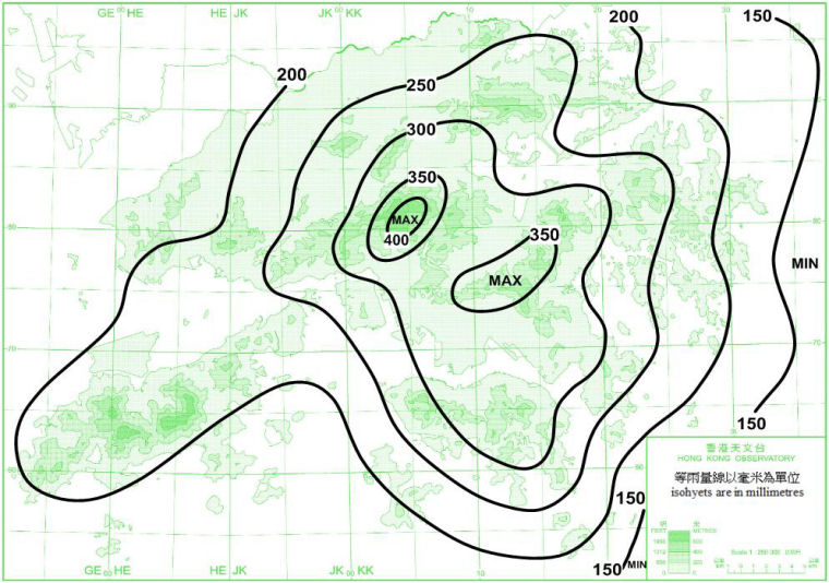 Distribution Map of Mean September Rainfall in Hong Kong (1981-2010)