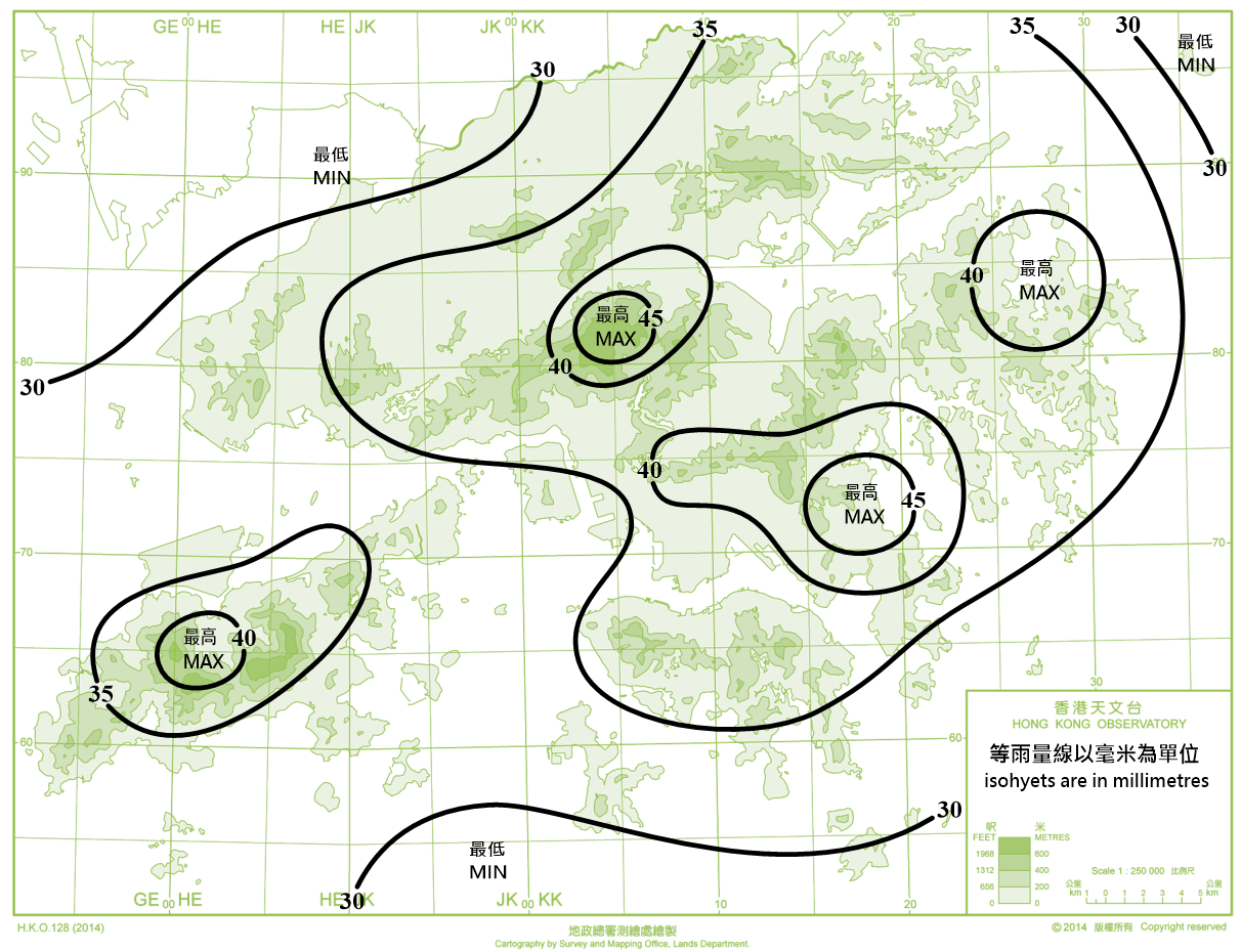 Distribution Map of Mean February Rainfall in Hong Kong (1991-2020)