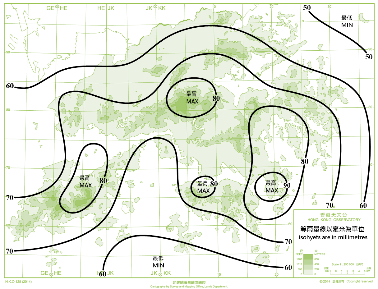 Distribution Map of Mean March Rainfall in Hong Kong (1991-2020)