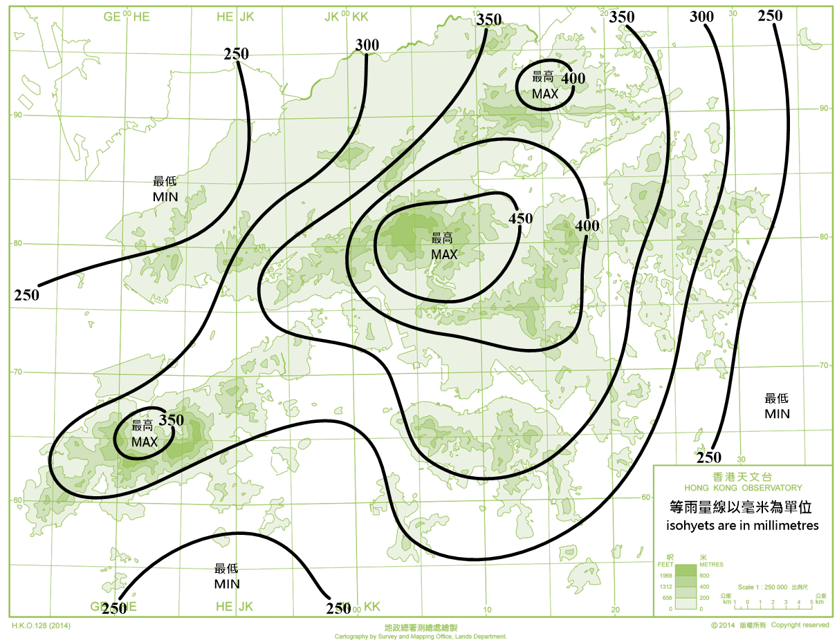 Distribution Map of Mean July Rainfall in Hong Kong (1991-2020)