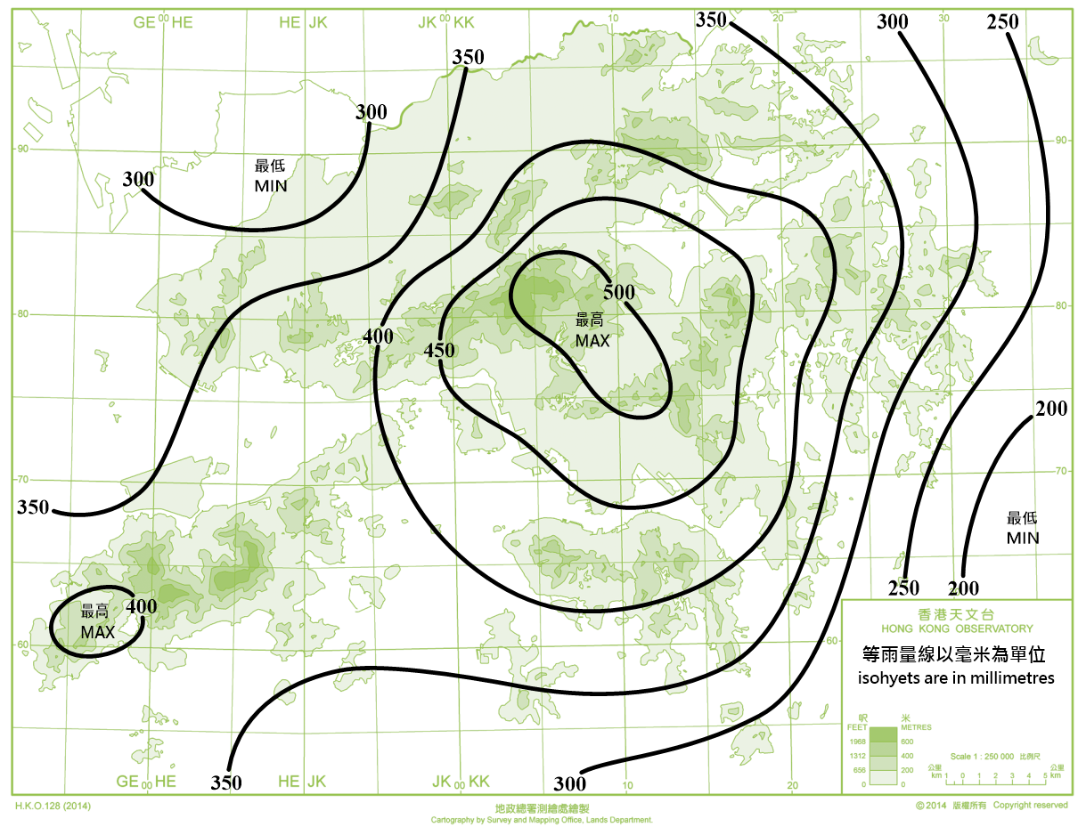 Distribution Map of Mean August Rainfall in Hong Kong (1991-2020)