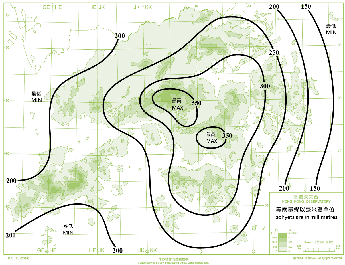 Distribution Map of Mean September Rainfall in Hong Kong (1991-2020)