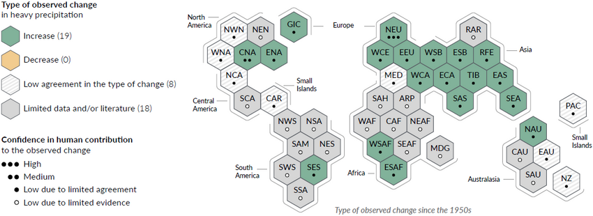 Observed change in heavy precipitation and confidence in human contribution to the observed changes