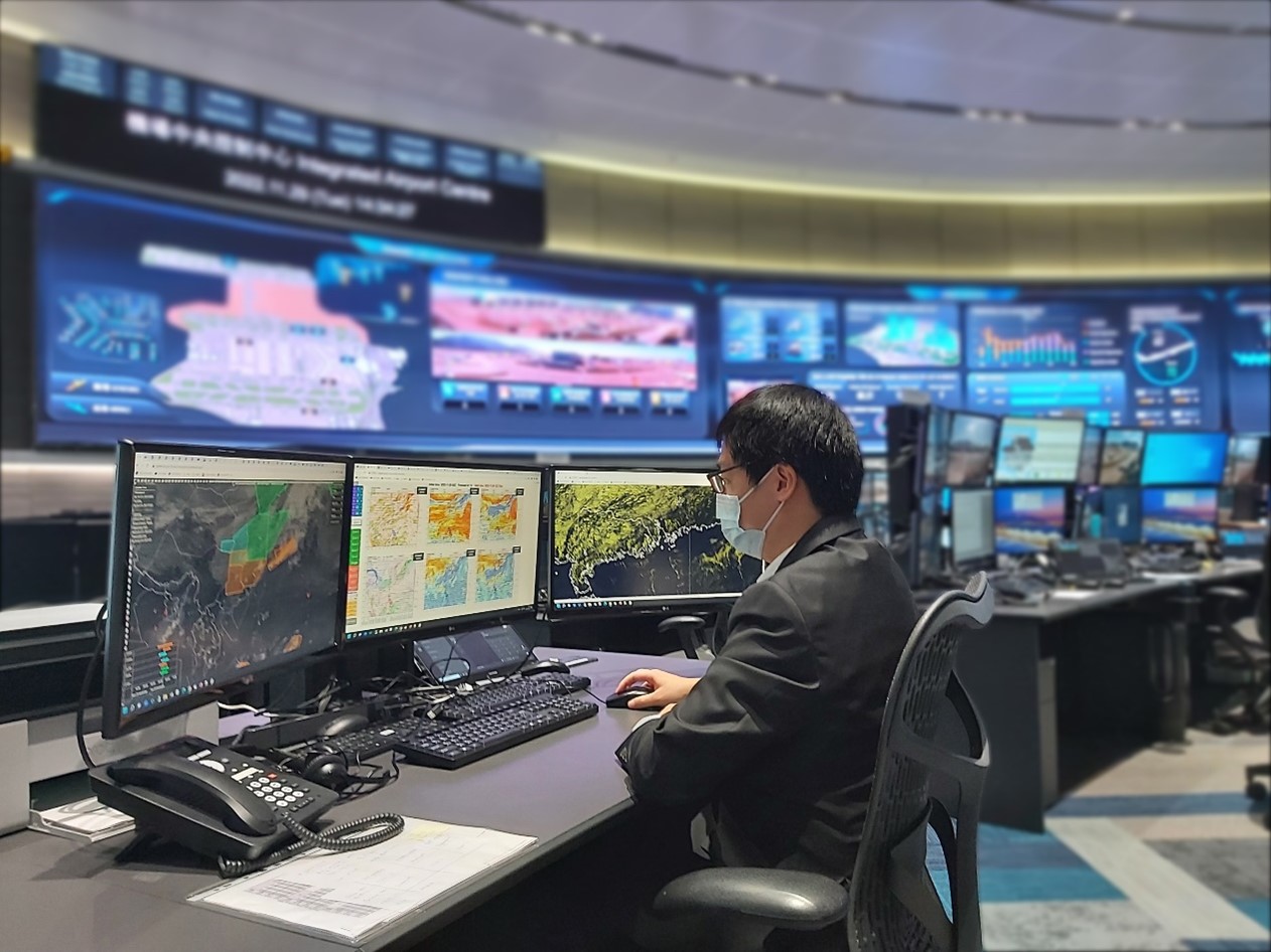 Figure 2 Aeronautical Meteorological Adviser monitors the weather situation closely in Integrated Airport Centre.