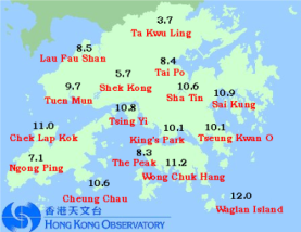 Minimum temperatures in the morning of 21 December 2003