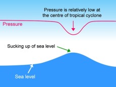 Figure 2     Rise of sea water due to the storm's low pressure