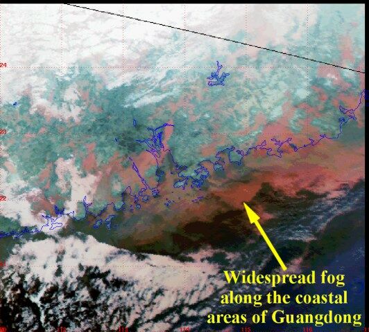 Fig. 3 Satellite image captured by NOAA-16 at 3:10 a.m. (Hong Kong time) on 17 January 2002. 