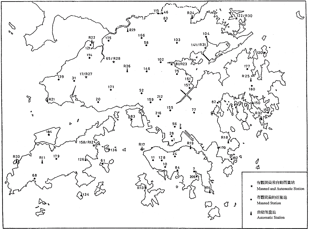 Locations of rainfall stations
