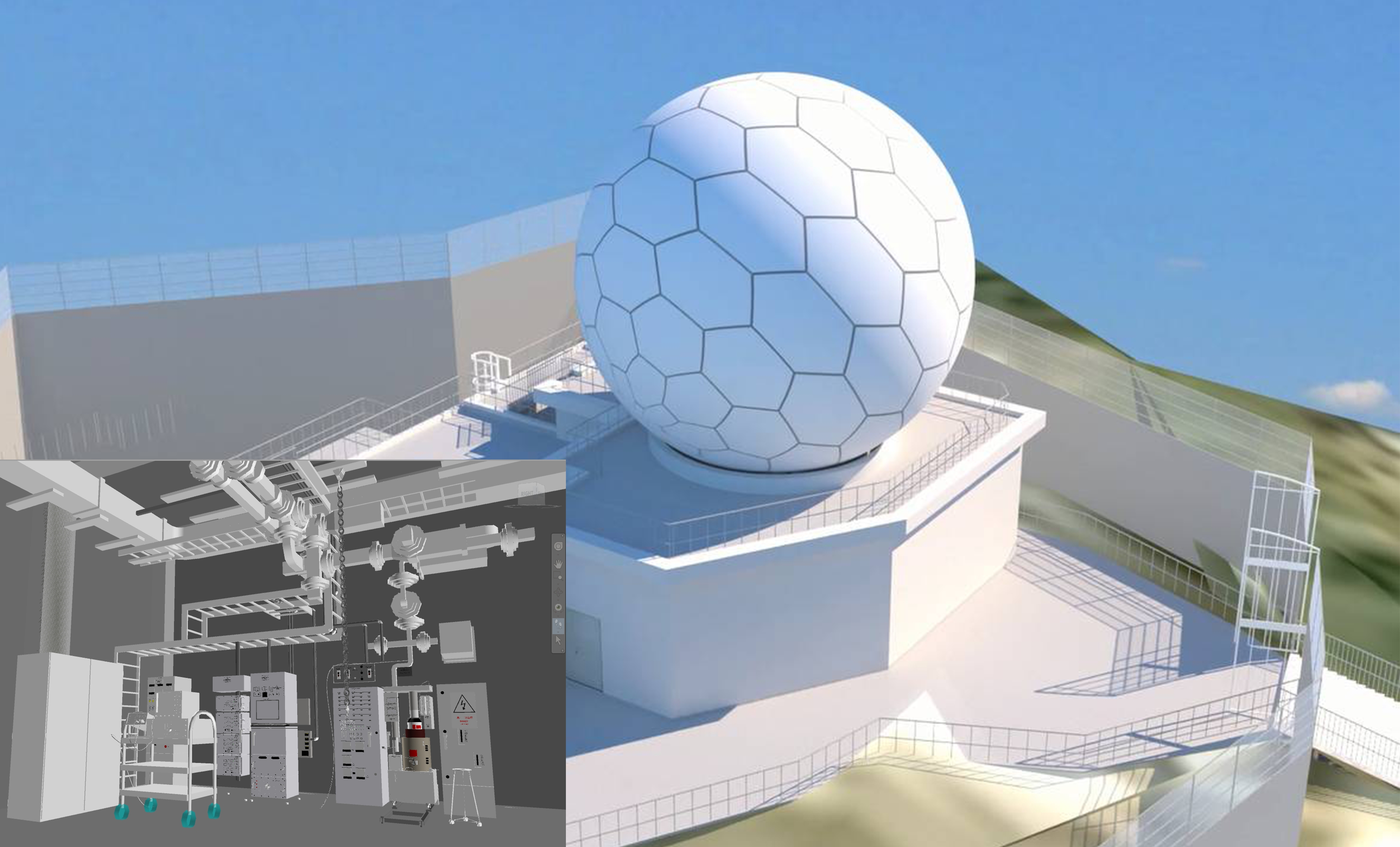 大老山雷達站的建築信息模型。插圖為雷達站內的儀器房。