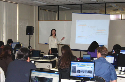 Ms. Song giving lecture to South American meteorologists