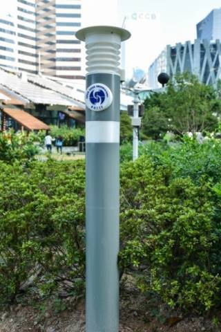 bollard style automatic weather station installed at the Zero Carbon Building