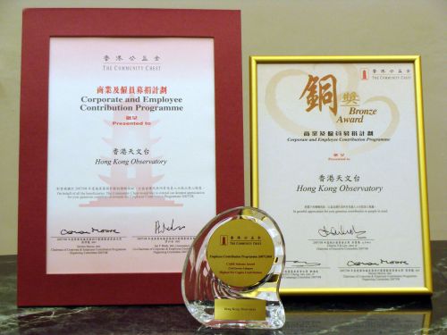 Community Chest Awards 2007/08 won by the Hong Kong Observatory 