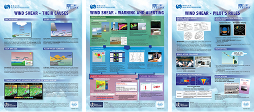 The set of three new wind shear posters jointly developed by HKO, IFALPA, WMO and ICAO