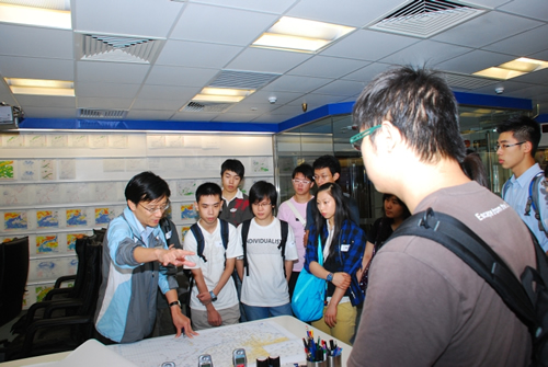 Observatory staff explaining the work of the weather forecaster to students of the Hong Kong Polytechnic University