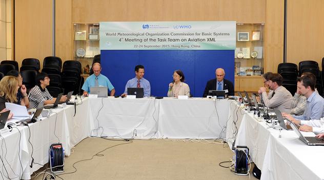 Miss Sharon Lau (second from the right), Acting Director of the Hong Kong Observatory, addressed the participants at the opening of the Forth Meeting of the Task Team on Aviation XML.