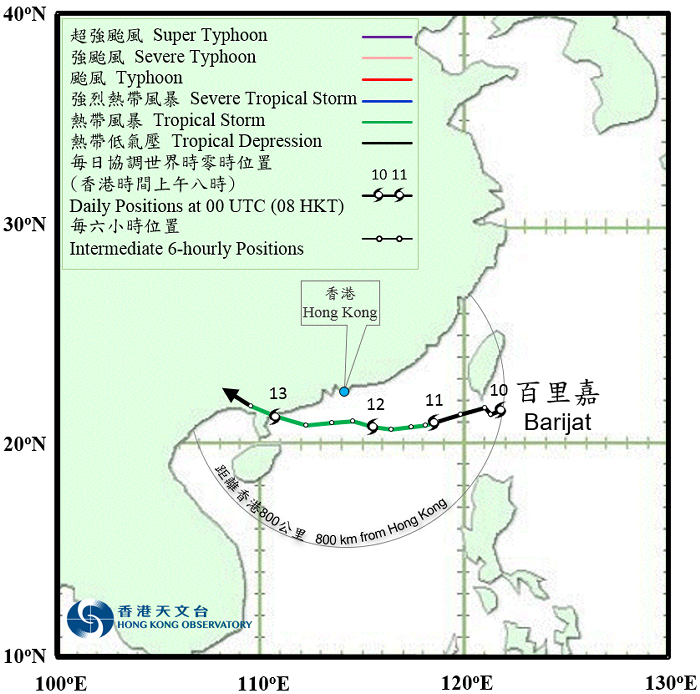 Provisional track of Barijat: 10 – 13 September 2018.