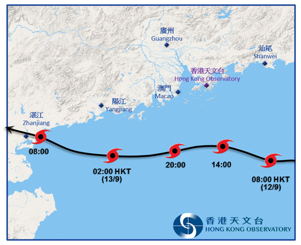 Provisional track of Barijat near Hong Kong