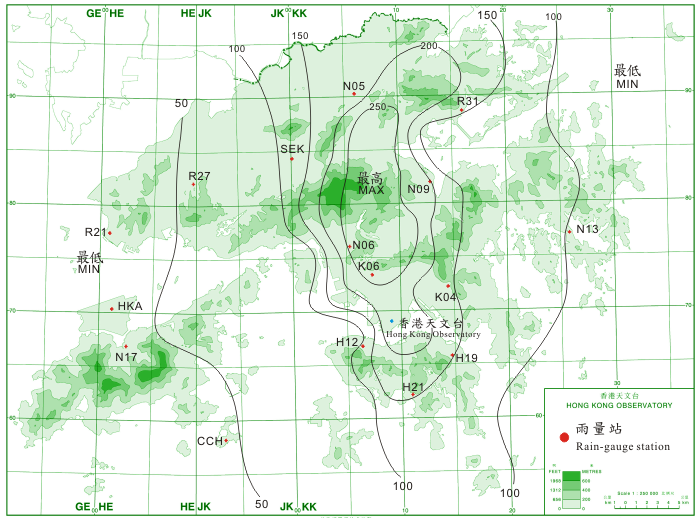 Rainfall distribution on 20 - 22 July 2010 (isohyets are in millimetres). 
