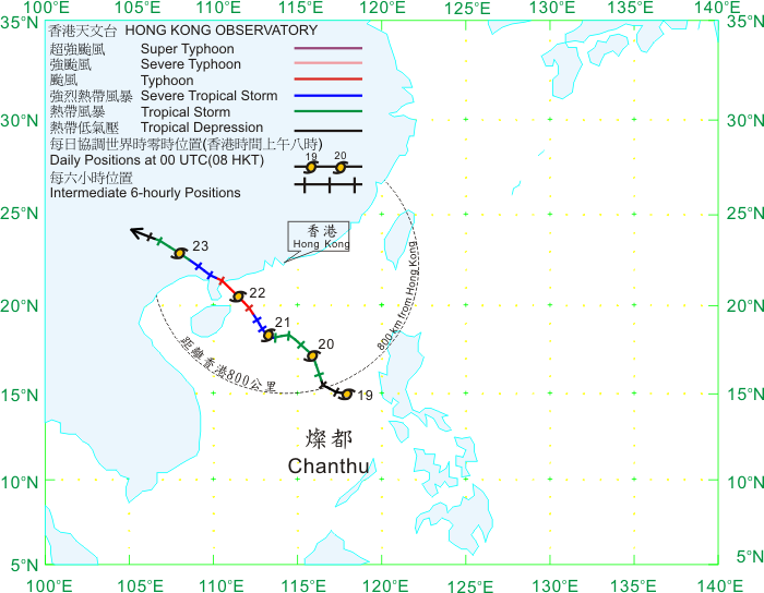 Track of Chanthu (1003) on 19 - 23 July 2010