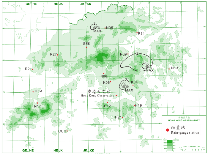 Rainfall distribution for 18 July 2013 (isohyets are in millimetres).