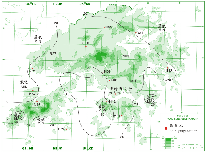 Rainfall distribution on 15 - 16 July 2010 (isohyets are in millimetres). 