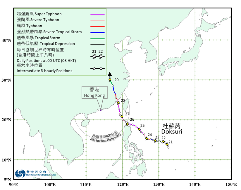 超強颱風杜蘇芮(2305)的暫定路徑圖